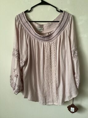 Knox Rose Pale Lavender Embroidered Boho Blouse